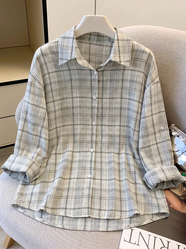 Thin Salt Series Plaid Shirt Women's Shoulder Length Outerwear Summer New plus Size Big MM Mid-Length Top Korean Style Commute
Thin Salt Series Plaid Shirt Women's Shoulder Length Outerwear Summer New plus Size Big MM Mid-Length Top Korean Style Commute