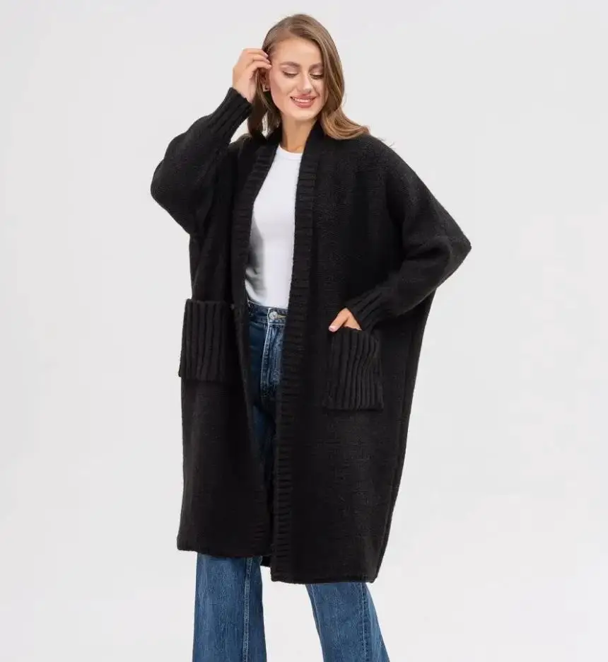 Black Medium To Long Cardigan Solid Color Knitted Sweater European and American Loose Women's Clothing
Black Medium To Long Cardigan Solid Color Knitted Sweater European and American Loose Women's Clothing