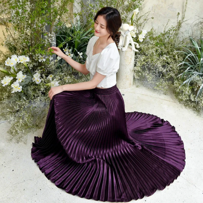 Korean Women Fashion Pleated Satin Long Skirt Female Chic Streetwear Elastic High Waist Red Skirts Saia 2024 Spring Summer FY316
Korean Women Fashion Pleated Satin Long Skirt Female Chic Streetwear Elastic High Waist Red Skirts Saia 2024 Spring Summer FY316