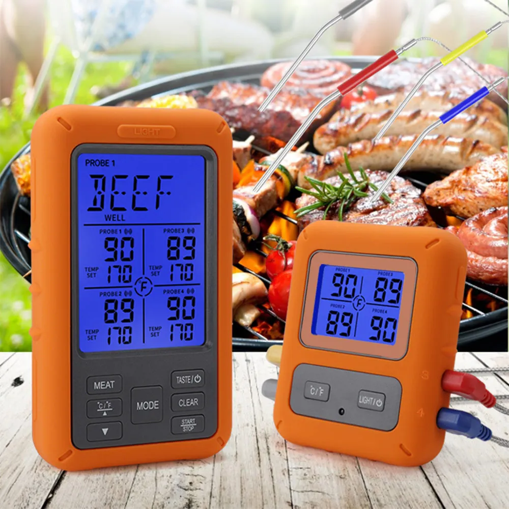 Wireless Meat Thermometer with 4 Probes 328Ft Range LCD Backlight Display Countdown Timer Temperature Alarm Digital Remote
Wireless Meat Thermometer with 4 Probes 328Ft Range LCD Backlight Display Countdown Timer Temperature Alarm Digital Remote