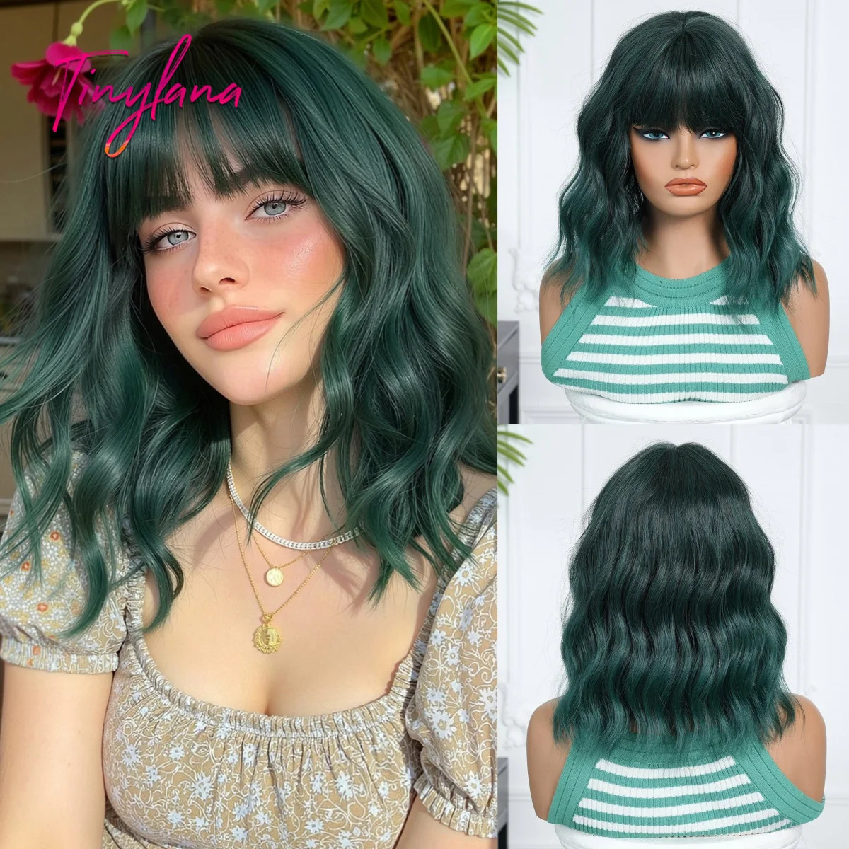 Short Green Curly Wavy Synthetic Wigs with Bangs for Women Green Colorful Natural Hair Halloween Cosplay Wig Use Heat Resistant
Short Green Curly Wavy Synthetic Wigs with Bangs for Women Green Colorful Natural Hair Halloween Cosplay Wig Use Heat Resistant