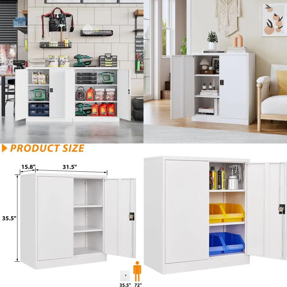White Dual-Door Metal Storage Cabinet with Lockable Shelves for Home Office Use
White Dual-Door Metal Storage Cabinet with Lockable Shelves for Home Office Use