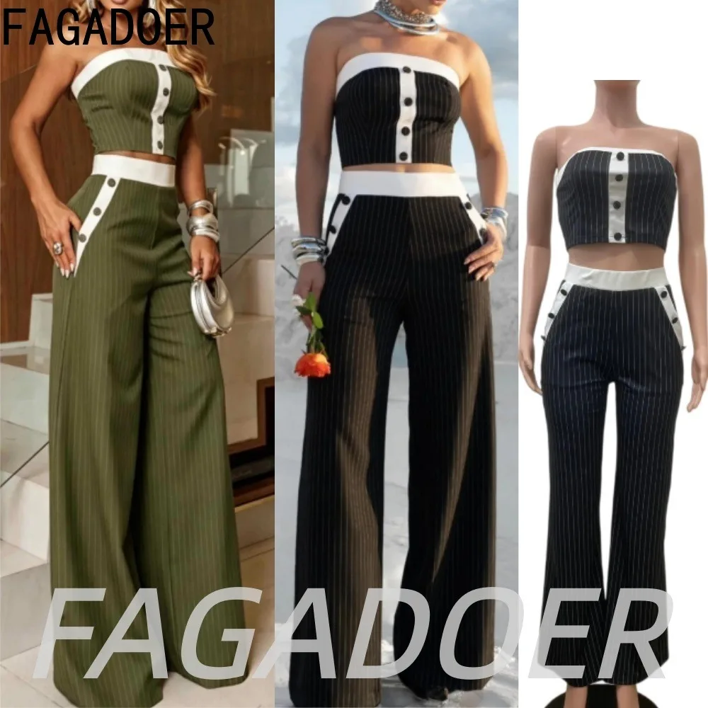 FAGADOER Fashion Striped Patchwork Pants Two Piece Sets 2026 Women Sexy Button Off Shoulder Crop Top and Loose Pants Outfits New
FAGADOER Fashion Striped Patchwork Pants Two Piece Sets 2026 Women Sexy Button Off Shoulder Crop Top and Loose Pants Outfits New