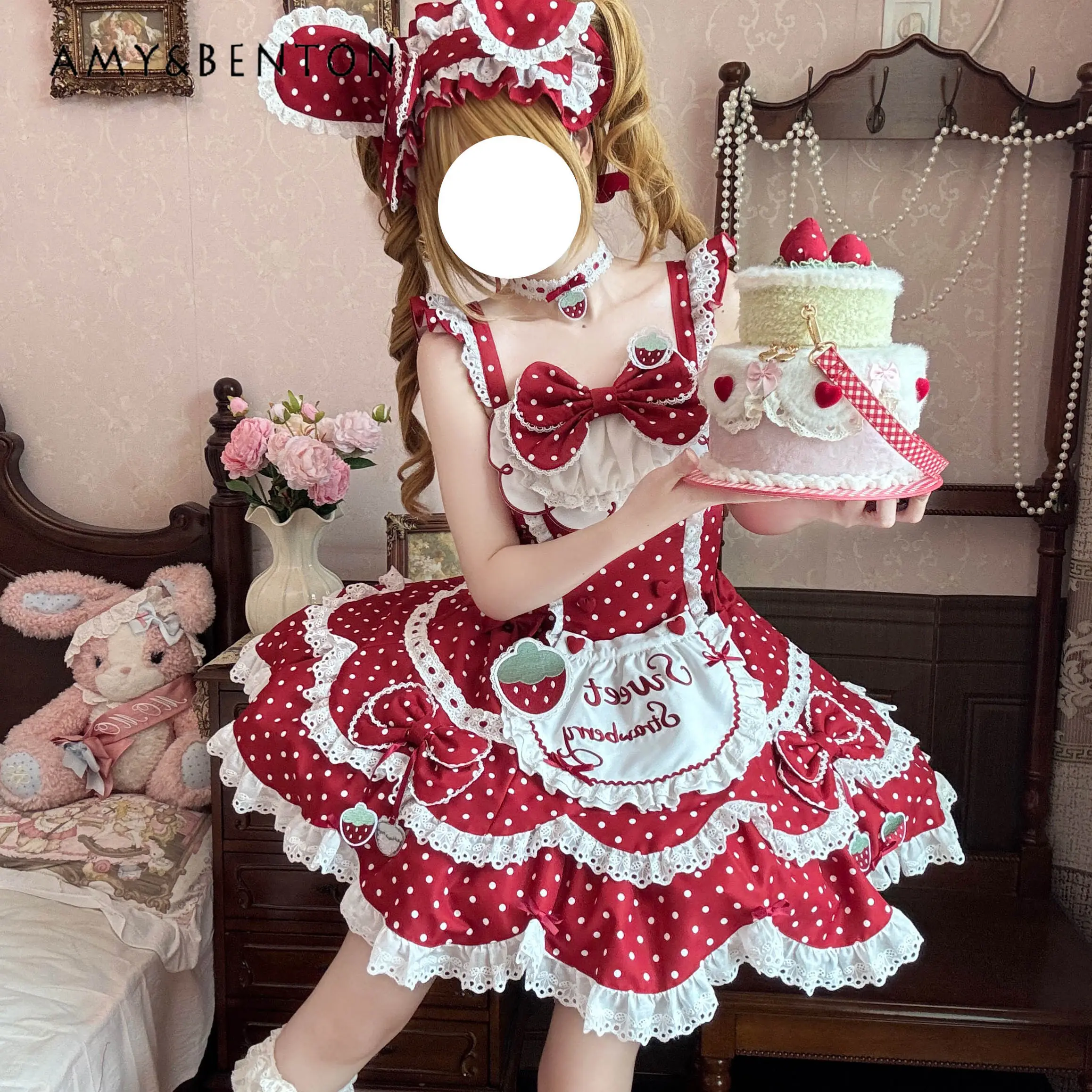 Summer New Women's Sleeveless Slim High Waist Strawberry Lolita Dress with Hairband and Necklace for Birthday Party Daily Outfit
Summer New Women's Sleeveless Slim High Waist Strawberry Lolita Dress with Hairband and Necklace for Birthday Party Daily Outfit