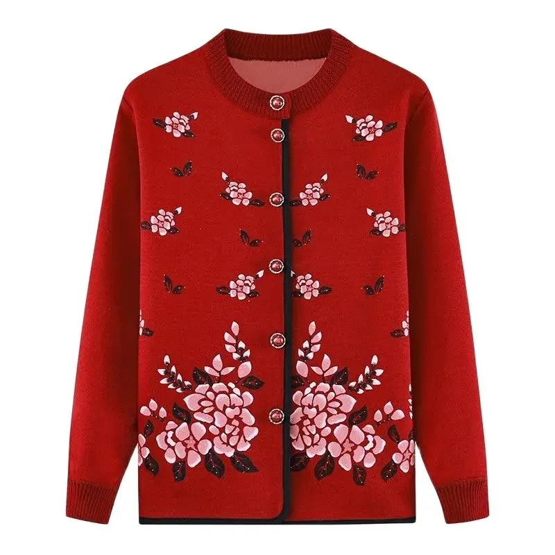 2023 Autumn Winter Elderly Knitted Sweater Coat Fleece Thickened Warm Mother Printed Cardigan Loose Women Casual Sweater Jacket
2023 Autumn Winter Elderly Knitted Sweater Coat Fleece Thickened Warm Mother Printed Cardigan Loose Women Casual Sweater Jacket