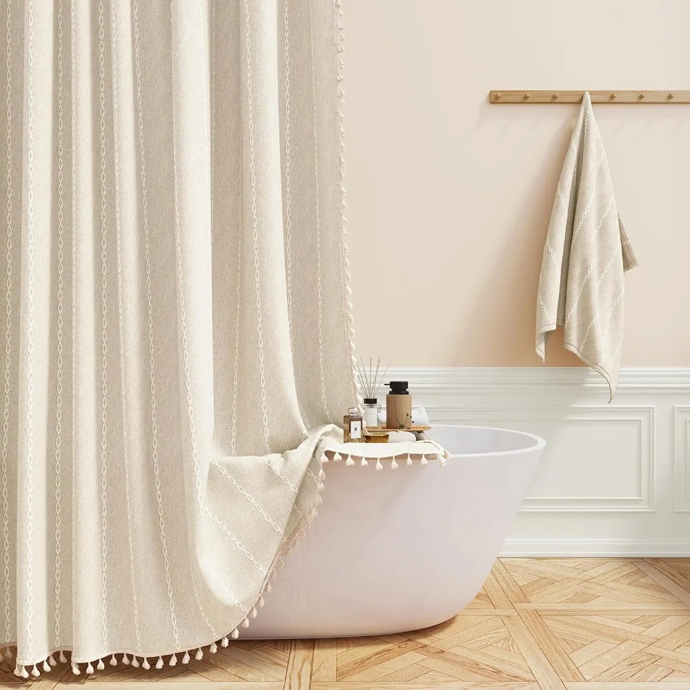Bohemian Shower Curtain, Linen Rustic Weighted Striped Shower Curtain Set with Tassels, Waterproof, Vintage Shower Curtain
Bohemian Shower Curtain, Linen Rustic Weighted Striped Shower Curtain Set with Tassels, Waterproof, Vintage Shower Curtain