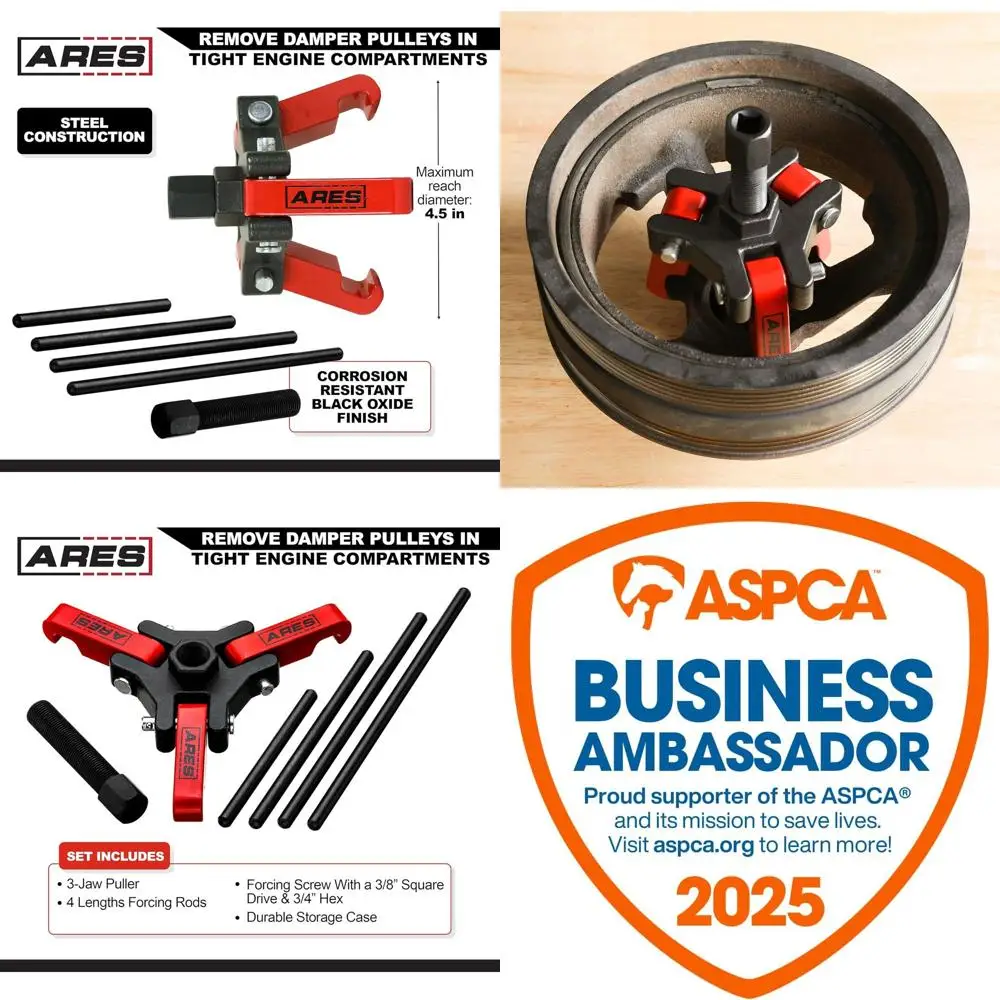 ARES 71002 — Комплект съемников гармонического балансира — Регулируемый 3-кулачковый съемник подходит для большинства поздних моделей автомобилей и грузовиков — Удаление демпфера из искусственной кожи
ARES 71002 — Комплект съемников гармонического балансира — Регулируемый 3-кулачковый съемник подходит для большинства поздних моделей автомобилей и грузовиков — Удаление демпфера из искусственной кожи