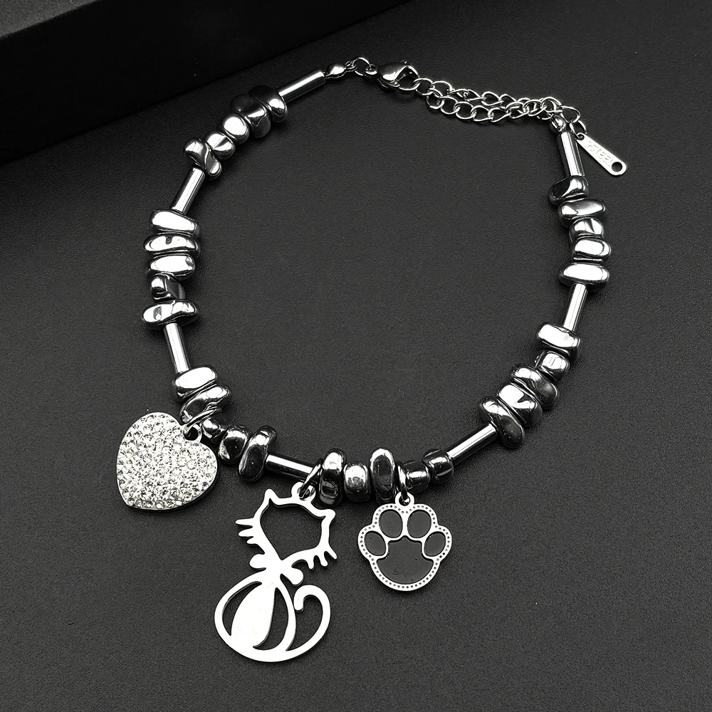 Y2K Sweet Kitty Paw Bracelet For Women Men Stainless Steel Silver Color Love Heart Rhinestone Cat Hand Chain Jewelry Gifts
Y2K Sweet Kitty Paw Bracelet For Women Men Stainless Steel Silver Color Love Heart Rhinestone Cat Hand Chain Jewelry Gifts