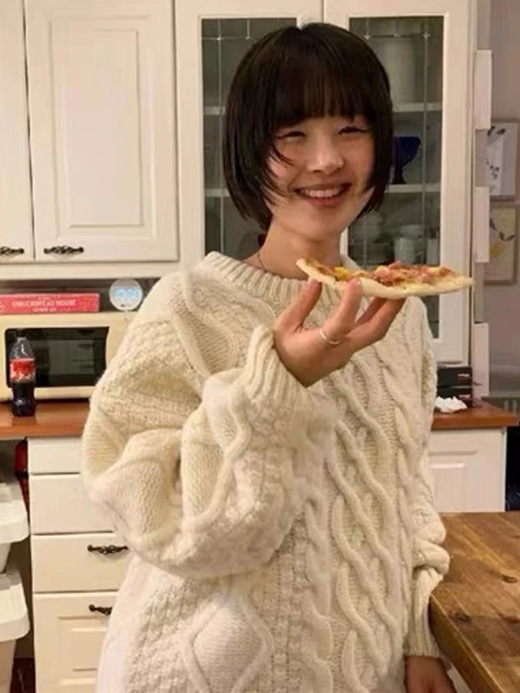 Vintage Sle Twist Knit Sweater Women's round Ne Woolen Long Sve Warm Casual Faion Soft Cotton Pullover Top
Vintage Sle Twist Knit Sweater Women's round Ne Woolen Long Sve Warm Casual Faion Soft Cotton Pullover Top