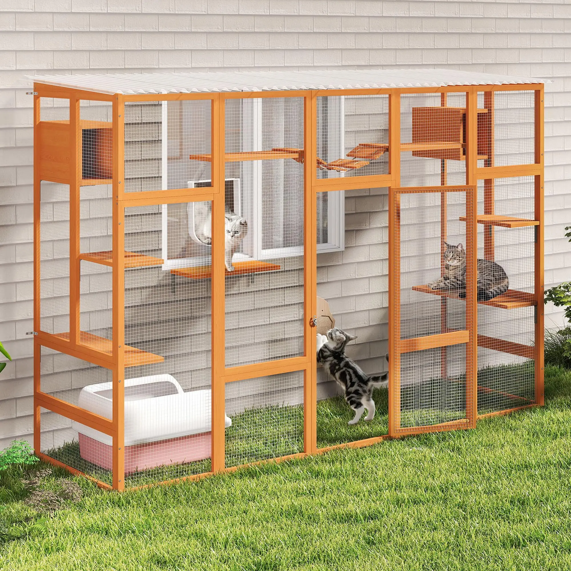 Cat Catio Outdoor Enclosure for Window, 104" L Extra Large Weatherpoof Wooden Walk-in Extented Cat Window Box Indoor with Cat Scratcher
Cat Catio Outdoor Enclosure for Window, 104" L Extra Large Weatherpoof Wooden Walk-in Extented Cat Window Box Indoor with Cat Scratcher