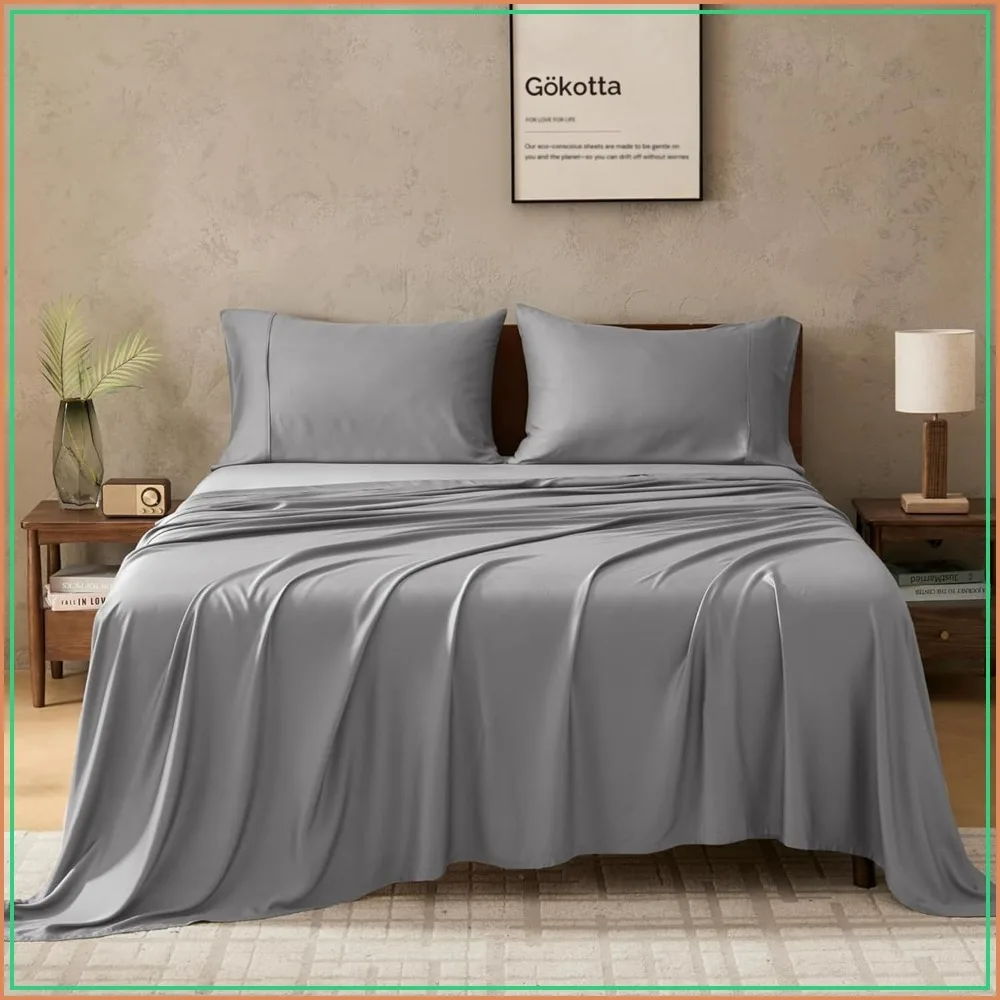 King Size Sheets Set 4 Pcs, 100% Rayon from Bamboo, Cooling Bed Sheets for Hot Sleepers, 16" Deep Pocket with Elastic Straps, Silky Soft & Breathable - Grey
King Size Sheets Set 4 Pcs, 100% Rayon from Bamboo, Cooling Bed Sheets for Hot Sleepers, 16" Deep Pocket with Elastic Straps, Silky Soft & Breathable - Grey