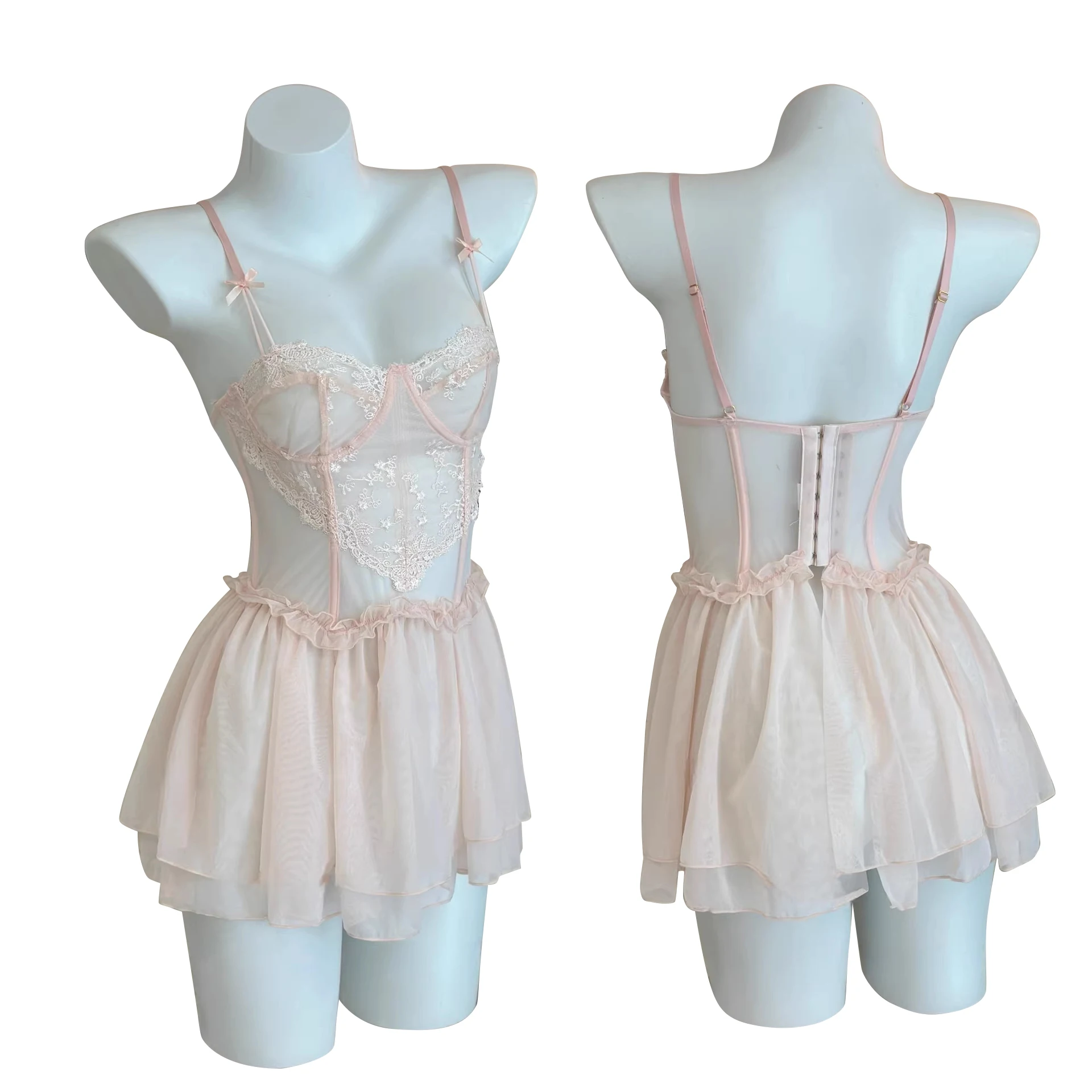 New Spring Summer Women Nightdress Sexy Perspective Lace Steel Ring Gathered Corset Sleepwear Mesh Suspender Nightgowns
New Spring Summer Women Nightdress Sexy Perspective Lace Steel Ring Gathered Corset Sleepwear Mesh Suspender Nightgowns