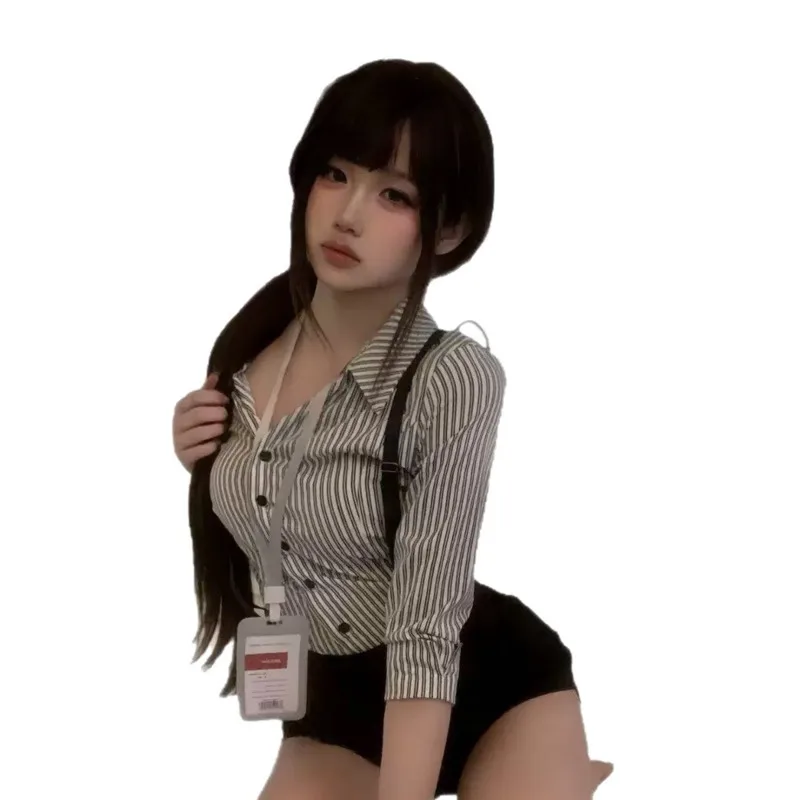 Plus-size Sexy Secretary Outfit Erotic Lingerie High-waisted Suspender Shorts Uniform For Flirting Striped Shirt Sets Charm 7MUL
Plus-size Sexy Secretary Outfit Erotic Lingerie High-waisted Suspender Shorts Uniform For Flirting Striped Shirt Sets Charm 7MUL