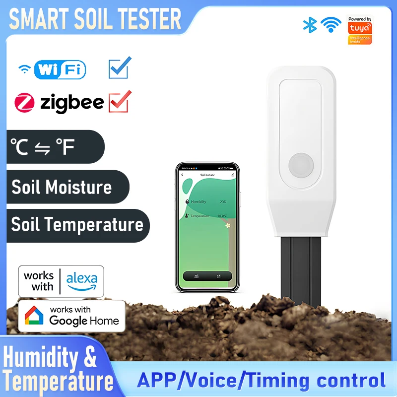 Умный датчик тестирования почвы Tuya для температуры и влажности, Wi-Fi/Zigbee, интеллектуальное домашнее устройство для автоматического полива
Умный датчик тестирования почвы Tuya для температуры и влажности, Wi-Fi/Zigbee, интеллектуальное домашнее устройство для автоматического полива