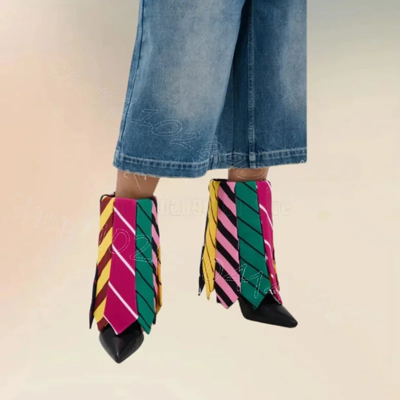 Colorful Suede Stripe Design Turned Over Boots Slip On Women Shoes Thin High Heels Pointed Toe Banquet 2025 Zapatos Para Mujere
Colorful Suede Stripe Design Turned Over Boots Slip On Women Shoes Thin High Heels Pointed Toe Banquet 2025 Zapatos Para Mujere
