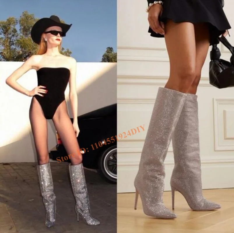 Сапоги до колена с острым носком и стразами, женские высокие сапоги до колена на шпильке с кристаллами, длинные сапоги на высоком каблуке, блестящие вечерние туфли
Сапоги до колена с острым носком и стразами, женские высокие сапоги до колена на шпильке с кристаллами, длинные сапоги на высоком каблуке, блестящие вечерние туфли