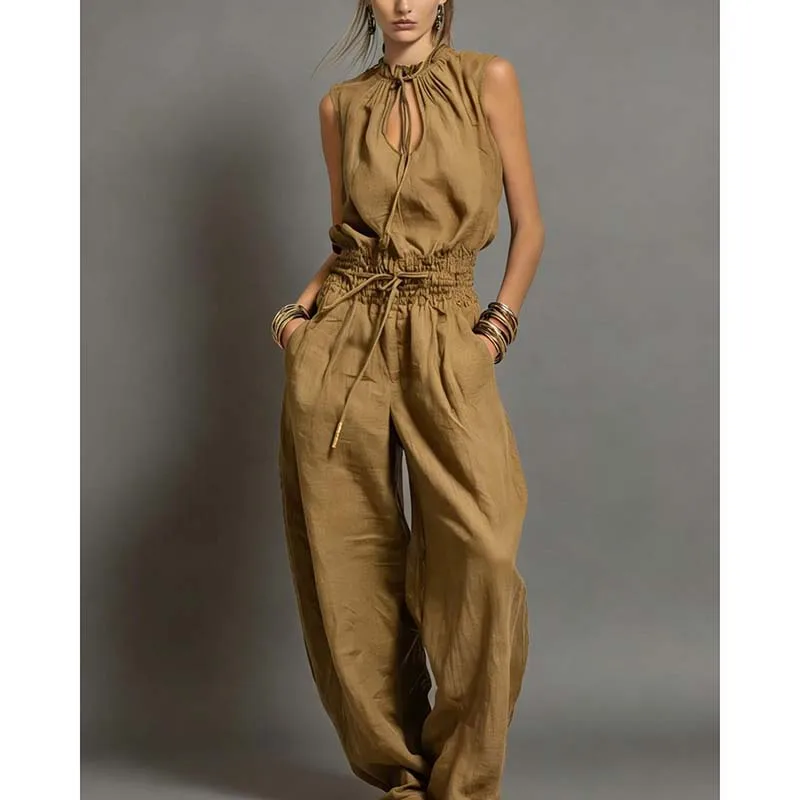 Women Jumpsuits For Summer Sleeveless Elastic Waistband Drawstring Loose Fashion Streetwear Overalls Wide Leg Pants Trousers
Women Jumpsuits For Summer Sleeveless Elastic Waistband Drawstring Loose Fashion Streetwear Overalls Wide Leg Pants Trousers