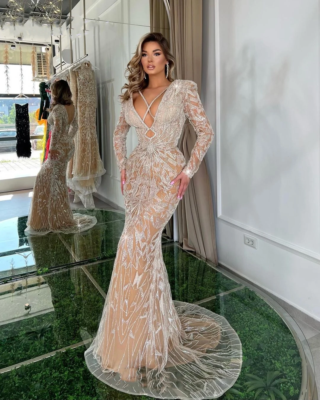 Fashion Mermaid Prom Dresses Sequins Beading Illusion Evening Gowns Long Sleeves Custom Made Robe De Soirée
Fashion Mermaid Prom Dresses Sequins Beading Illusion Evening Gowns Long Sleeves Custom Made Robe De Soirée