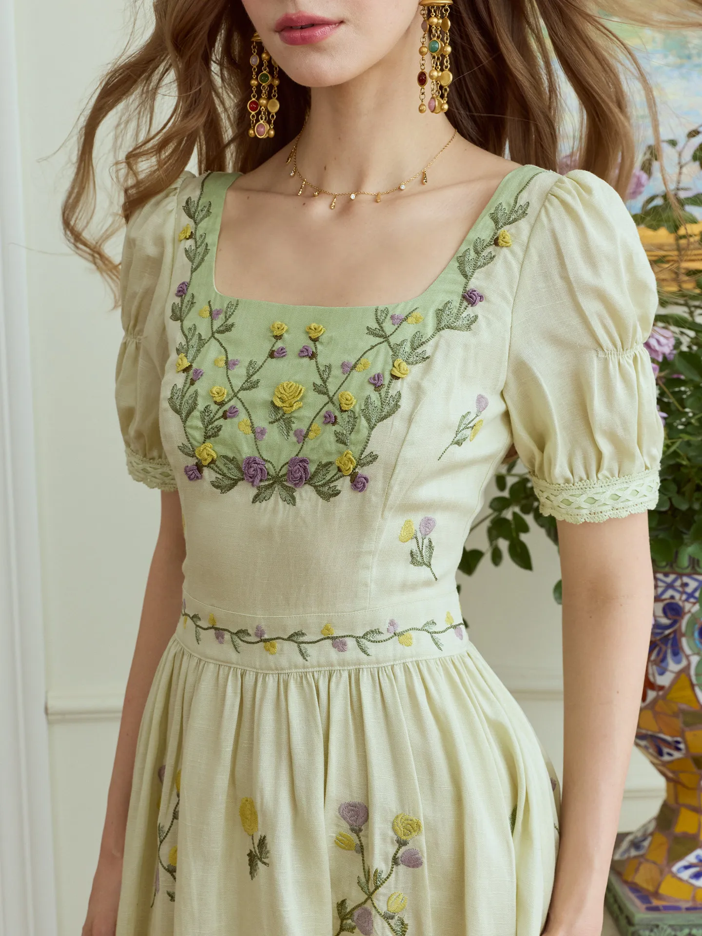 84-96cm Bust Spring Summer Long Dress Women Original Vintage Elegant Slim Handmade 3D Embroidery Square Neck Ruffles Linen Dress
84-96cm Bust Spring Summer Long Dress Women Original Vintage Elegant Slim Handmade 3D Embroidery Square Neck Ruffles Linen Dress