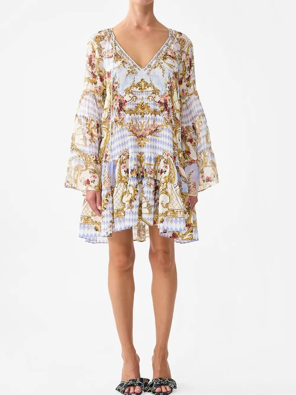 2025 New Women Flower Print Mini Dress Crystal Beaded V-Neck Flare Sleeve Elegant Ladies 100% Silk Robe
2025 New Women Flower Print Mini Dress Crystal Beaded V-Neck Flare Sleeve Elegant Ladies 100% Silk Robe
