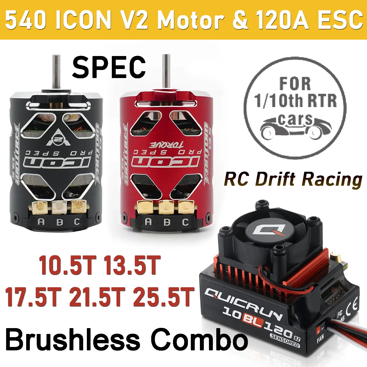 HobbyWing 10BL120 120A G2 ESC FANTOM 540 ICON V2 Brushless Motor Sensored Combo for 1/10 RC Drift Racing Off-Road On-Road Cars
HobbyWing 10BL120 120A G2 ESC FANTOM 540 ICON V2 Brushless Motor Sensored Combo for 1/10 RC Drift Racing Off-Road On-Road Cars