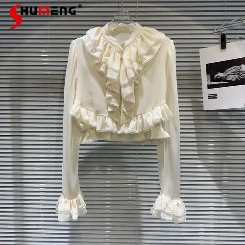 2023 Autumn Ruffled Blouses for Women New French Style Pleated Lace Collar Elegant Chiffon Top Long Sleeve Shirts Blusas
2023 Autumn Ruffled Blouses for Women New French Style Pleated Lace Collar Elegant Chiffon Top Long Sleeve Shirts Blusas