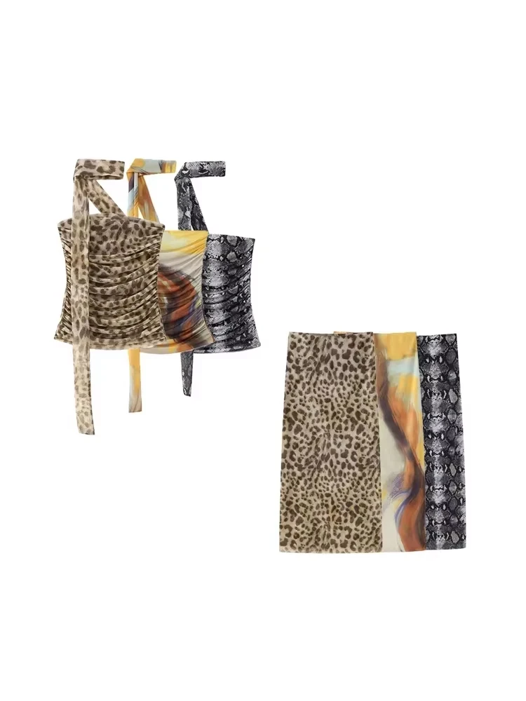 TRZA-Women's Strapless Leopard Tulle Draped Bustier Tops and High Waist Long Skirt, Female Two Pieces Sets, Sexy Fashion
TRZA-Women's Strapless Leopard Tulle Draped Bustier Tops and High Waist Long Skirt, Female Two Pieces Sets, Sexy Fashion