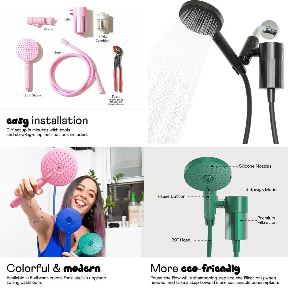 High-Performance Handheld Shower Filter Set for Hair and Skin, 70-Inch Hose, 3 Spray Modes, Black
High-Performance Handheld Shower Filter Set for Hair and Skin, 70-Inch Hose, 3 Spray Modes, Black