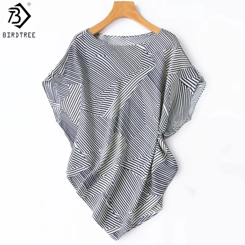 Birdtree, 93% Silk 7% Spandex Stripe Tshirt, Slash Neck Batwing Sleeve Tops, Women Double Qiao Satin Shirt, 2026 New T64040JF
Birdtree, 93% Silk 7% Spandex Stripe Tshirt, Slash Neck Batwing Sleeve Tops, Women Double Qiao Satin Shirt, 2026 New T64040JF