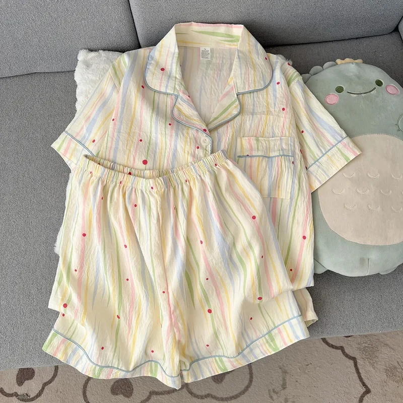 Summer 2026 New Short-Sleeved Shorts Pajamas Women's Cartoon Cute Girl Cardigan Set Ladies Sleepwear Breathable Homewear
Summer 2026 New Short-Sleeved Shorts Pajamas Women's Cartoon Cute Girl Cardigan Set Ladies Sleepwear Breathable Homewear