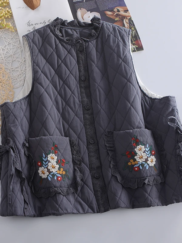 Sweet Japanese Sle Women's Cotton Vest Embroidered Floral Lace Collar Diamond Pattern Autumn Winter Faion Commute Loose Fit
Sweet Japanese Sle Women's Cotton Vest Embroidered Floral Lace Collar Diamond Pattern Autumn Winter Faion Commute Loose Fit