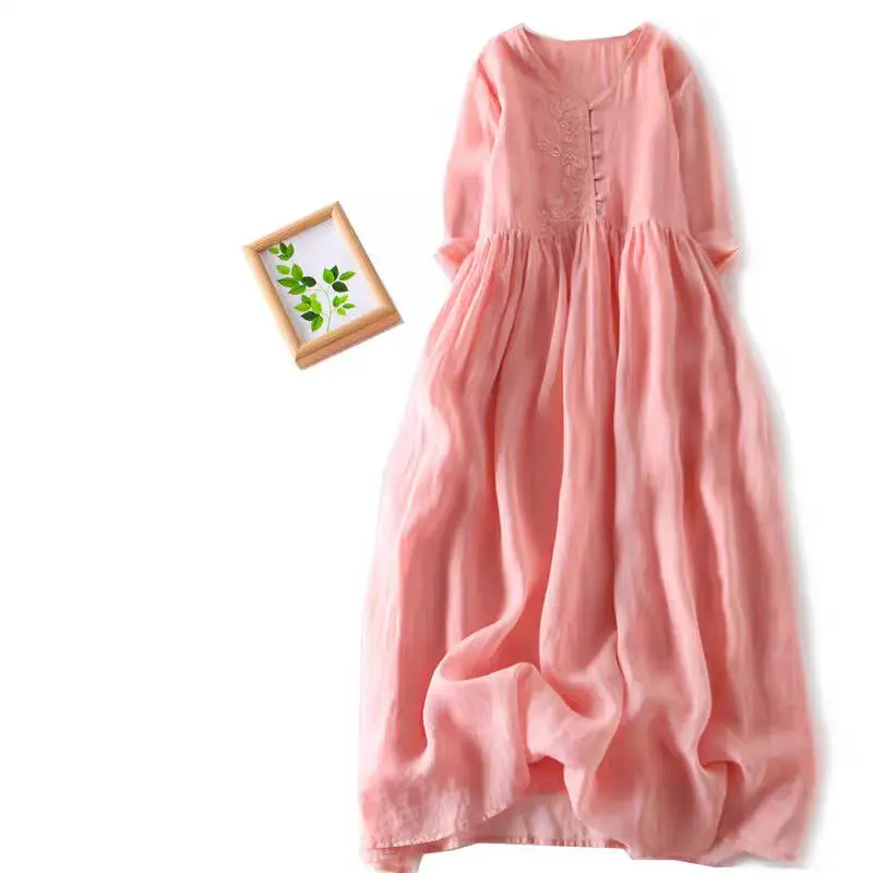 Double layered Ramie Embroidery Half Sleeved Long Dress Casual Loose Cotton Women Summer Spring Holiday Seaside Clothing X1055
Double layered Ramie Embroidery Half Sleeved Long Dress Casual Loose Cotton Women Summer Spring Holiday Seaside Clothing X1055