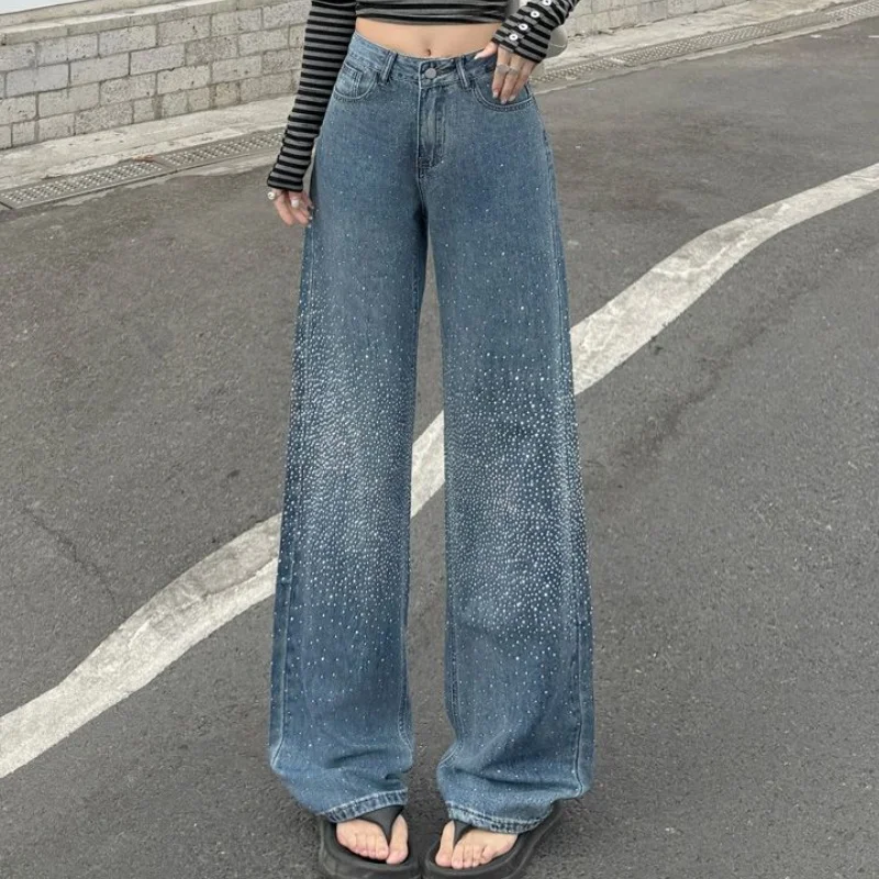 Female Rhinestone Studded Straight Leg Jeans Girls Retro Chic Design High Waist Denim Pants Women Fashion Refined Trousers
Female Rhinestone Studded Straight Leg Jeans Girls Retro Chic Design High Waist Denim Pants Women Fashion Refined Trousers
