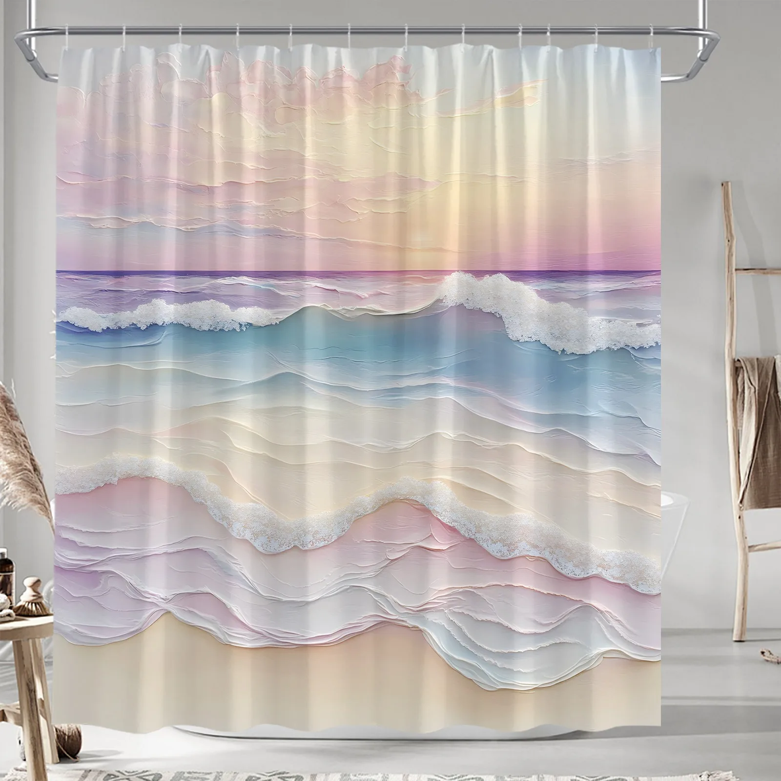 Картина маслом океана и пляжа, занавеска для душа, моющаяся грязеотталкивающая насадка для душа, водонепроницаемая полиэстеровая занавеска для ванны
Картина маслом океана и пляжа, занавеска для душа, моющаяся грязеотталкивающая насадка для душа, водонепроницаемая полиэстеровая занавеска для ванны