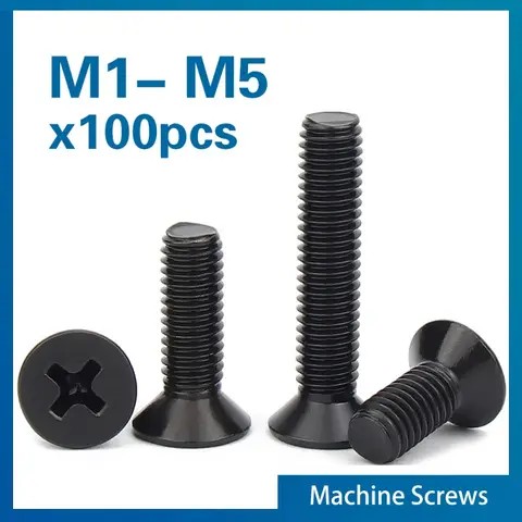 100 pcs/lot M1 M1.2 M1.4 M1.6 M1.7 M2 M2.5 M3 M3.5 M4 M5 KM Mini petit acier noir KM Phillips vis à tête fraisée plate boulon