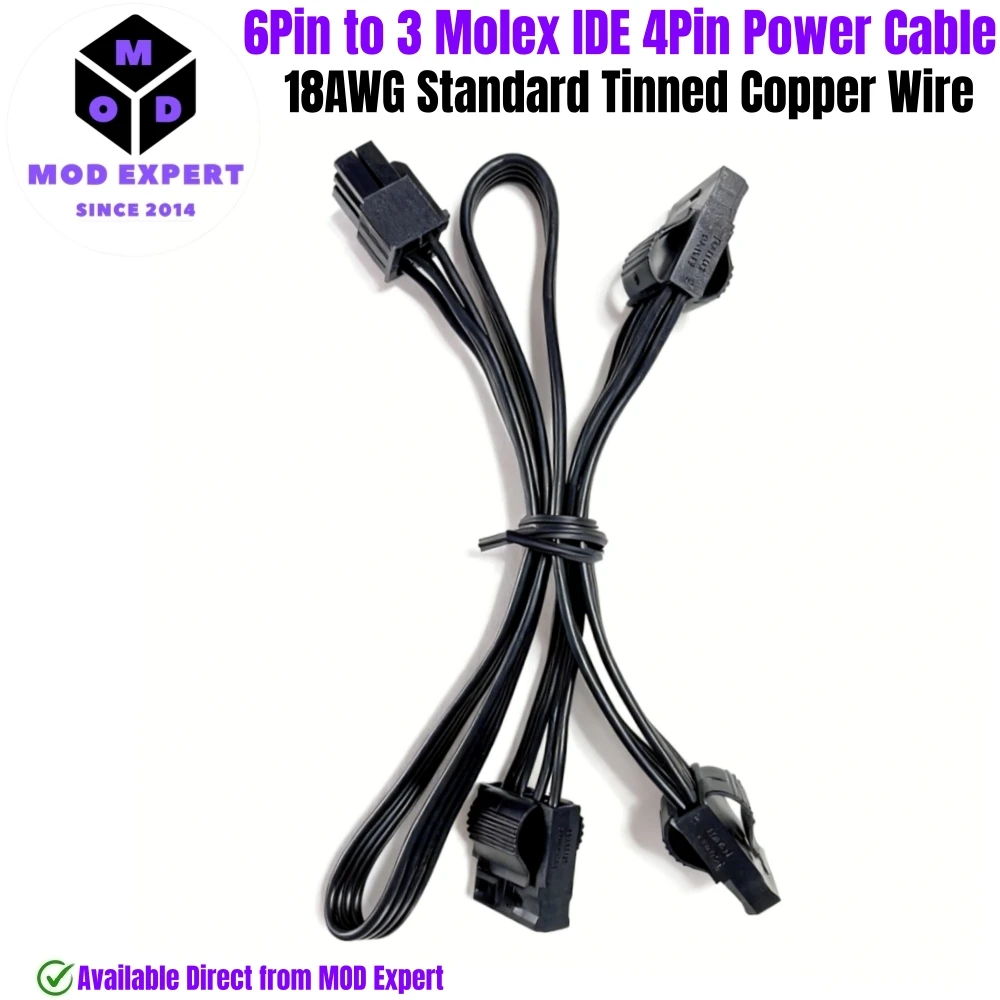 6Pin to 3 Molex IDE 4Pin Straight, PATA Peripheral Power Cable for Corsair AX1600i, AX1500i, AX1200i, AX860i, AX760i Modular PSU
6Pin to 3 Molex IDE 4Pin Straight, PATA Peripheral Power Cable for Corsair AX1600i, AX1500i, AX1200i, AX860i, AX760i Modular PSU