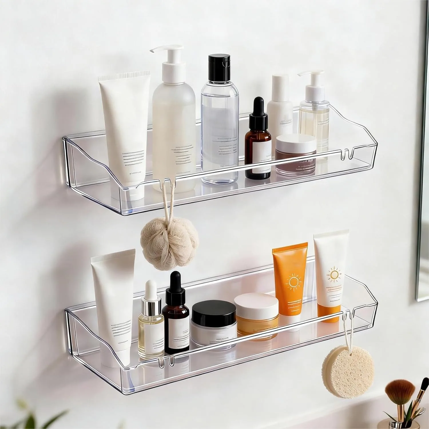 Clear Acrylic Floating Shelves for Bathroom Storage with Adhesive or Screws, Wall Mount Organizer for Shower Caddy and Room
Clear Acrylic Floating Shelves for Bathroom Storage with Adhesive or Screws, Wall Mount Organizer for Shower Caddy and Room