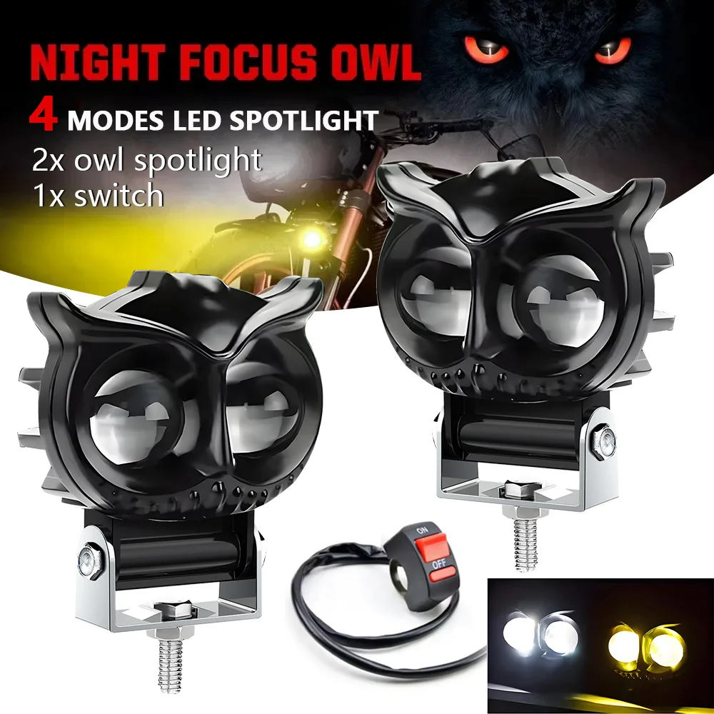 2pcs Owl car headlights motorcycle headlights yellow and white dual color LED spotlights driving assistance car moto fog lights
2pcs Owl car headlights motorcycle headlights yellow and white dual color LED spotlights driving assistance car moto fog lights