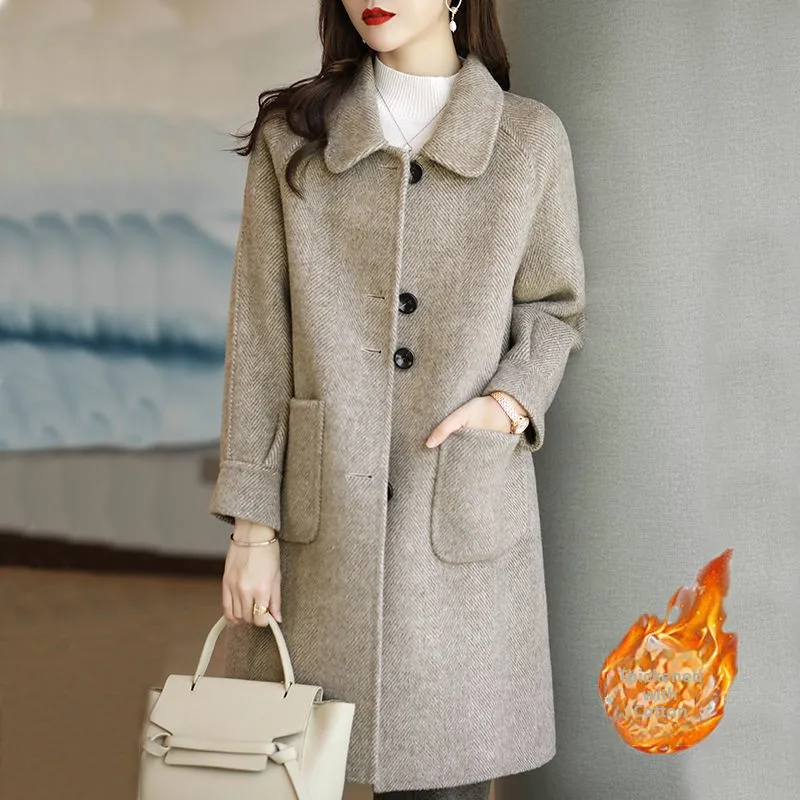 Women's Thickened Woolen Coat Large Size Korean Style Mid-Length Elegant Fashionable Winter Outerwear Long Sleeve Cardigan
Women's Thickened Woolen Coat Large Size Korean Style Mid-Length Elegant Fashionable Winter Outerwear Long Sleeve Cardigan