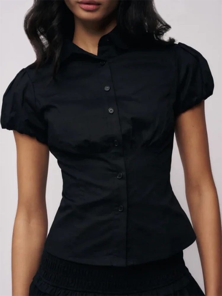 French Chic Women Puff Sleeve Shirt Blouse Black Cotton Vintage Waist-Cinching Peter Pan Collar Button Y2K Casual Ladies Top New
French Chic Women Puff Sleeve Shirt Blouse Black Cotton Vintage Waist-Cinching Peter Pan Collar Button Y2K Casual Ladies Top New