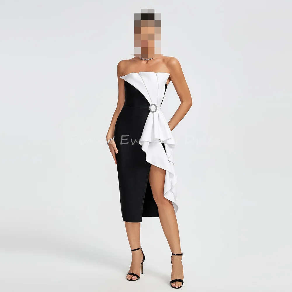 Simin Crepe Straight Strapless Tea Length Simple Evening Dresses For Women 2025 With Belt Sleeveless Pleats Elegant Party Gown
Simin Crepe Straight Strapless Tea Length Simple Evening Dresses For Women 2025 With Belt Sleeveless Pleats Elegant Party Gown
