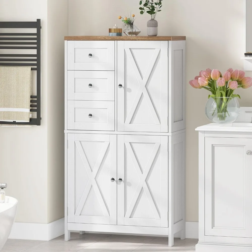 Farmhouse Bathroom Storage Cabinet with 3 Drawers and Barn Doors, Kitchen Pantry, Freestanding Storage Cabinet with Adjustable S
Farmhouse Bathroom Storage Cabinet with 3 Drawers and Barn Doors, Kitchen Pantry, Freestanding Storage Cabinet with Adjustable S