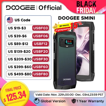 World Premiere DOOGEE Smini Rugged Phone 4.5” qHD Display 8GB+256GB Innovative Rear Display 3000mAh 18W Fast Charging Phone
