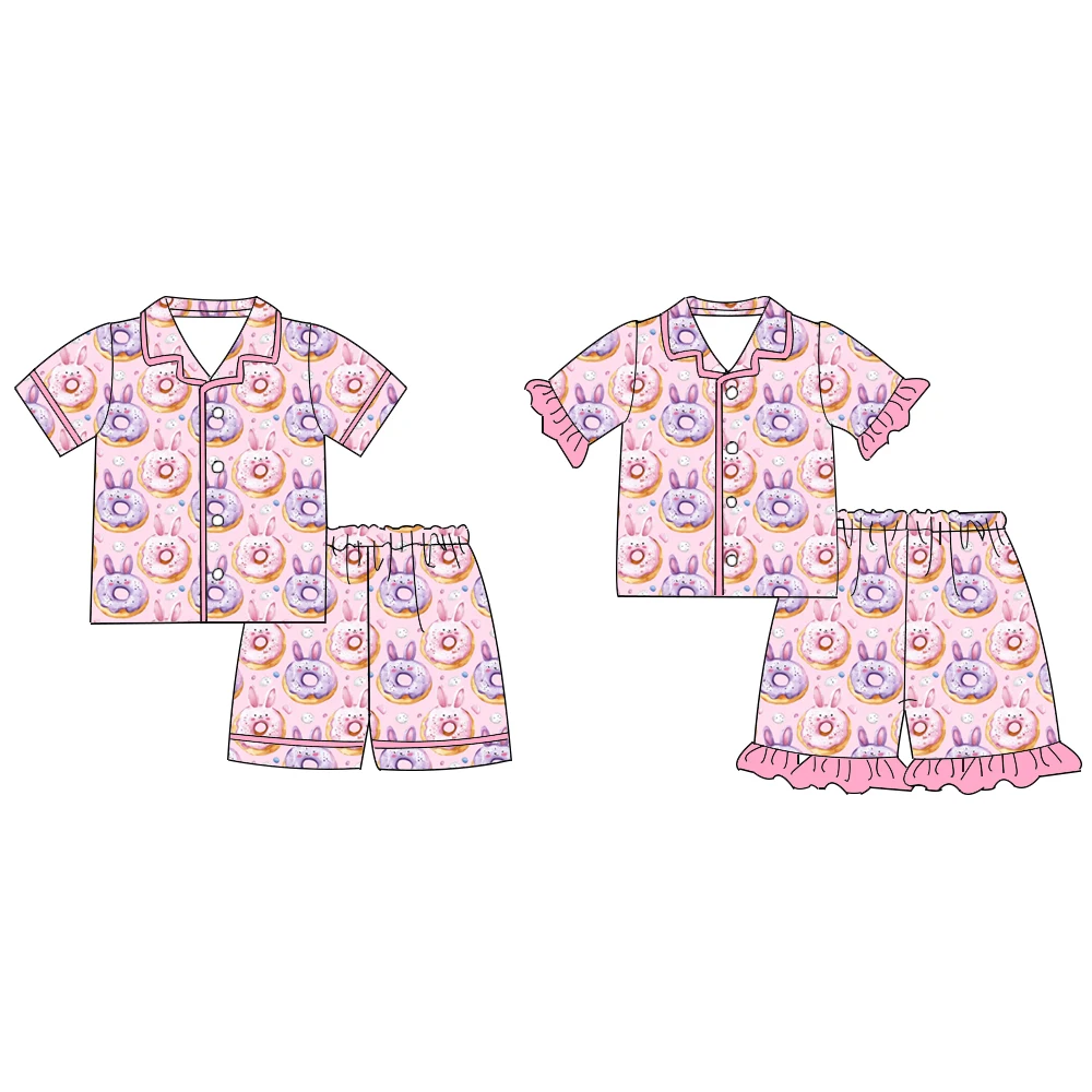 Kids Easter Pajamas Ruffled Casual Cartoon Bunny and Donut Print Short-Sleeved Shirt and Shorts Set for Boys and Girls
Kids Easter Pajamas Ruffled Casual Cartoon Bunny and Donut Print Short-Sleeved Shirt and Shorts Set for Boys and Girls
