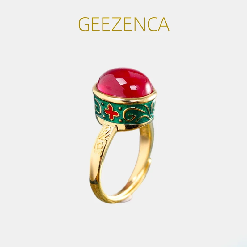 GEEZENCA стерлингового серебра 925 пробы с красочной эмалью и красным корундом, позолоченные, винтажные, изящные, в стиле ретро, в этническом стиле, великолепное открытое кольцо для женщин
GEEZENCA стерлингового серебра 925 пробы с красочной эмалью и красным корундом, позолоченные, винтажные, изящные, в стиле ретро, в этническом стиле, великолепное открытое кольцо для женщин