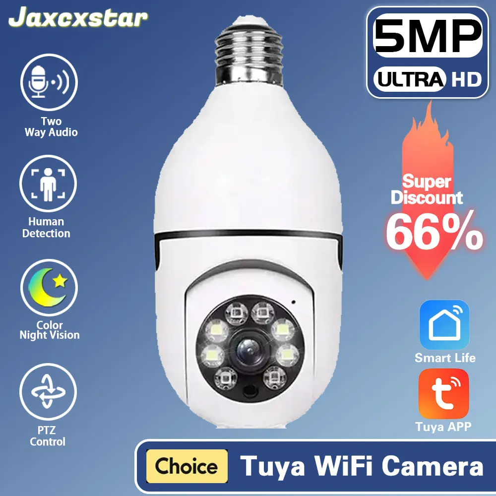 5MP E27 Bulb WiFi PTZ Camera Tuya Smart life Home Indoor Wireless IP Surveillance Camera Auto Tracking Security Baby Monitor
5MP E27 Bulb WiFi PTZ Camera Tuya Smart life Home Indoor Wireless IP Surveillance Camera Auto Tracking Security Baby Monitor