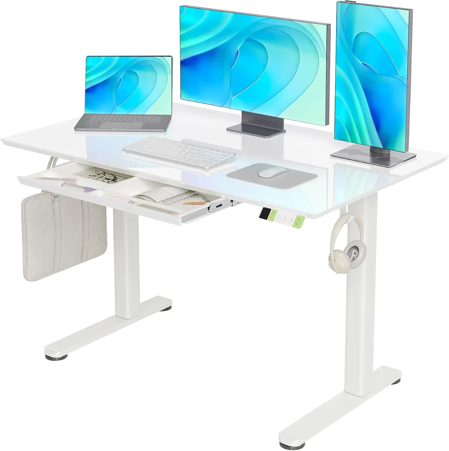 Glass Standing Desk with Drawers, 48 x 24 Inch Electric Adjustable Height Stand Up Desk Quick Install Computer Desk, White
Glass Standing Desk with Drawers, 48 x 24 Inch Electric Adjustable Height Stand Up Desk Quick Install Computer Desk, White