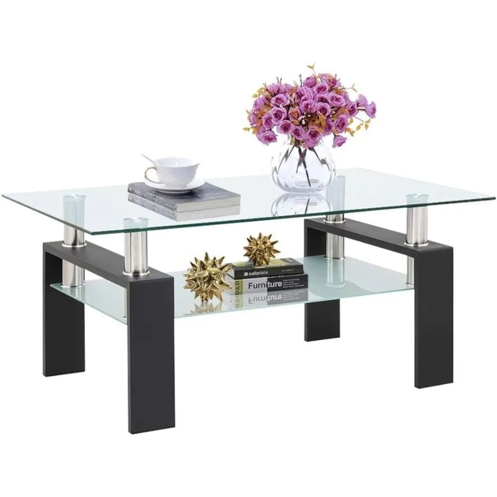 Rectangle Black Glass Coffee Table, Clear Coffee Table, Modern Side Center Tables for Living Room
Rectangle Black Glass Coffee Table, Clear Coffee Table, Modern Side Center Tables for Living Room