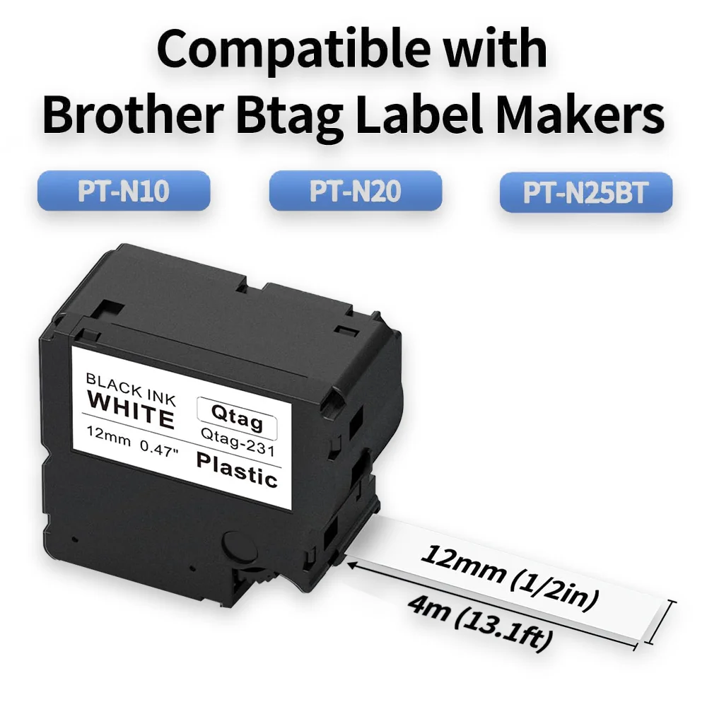Compatible with Btag Label Tape Btag 231 Black on White 12mm (0.47 inch) x 4m Replacement for Brother P-Touch PT-N10, PT-N20
Compatible with Btag Label Tape Btag 231 Black on White 12mm (0.47 inch) x 4m Replacement for Brother P-Touch PT-N10, PT-N20