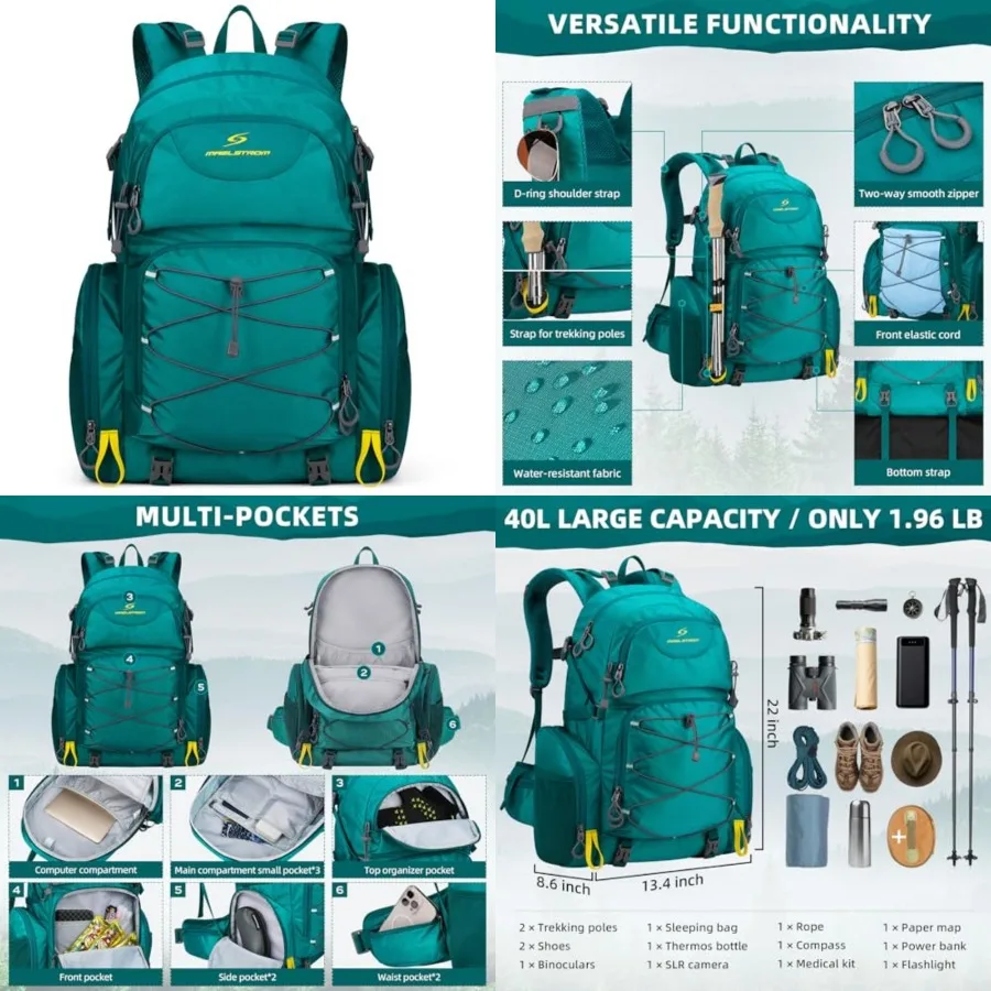 Hiking Backpack, 40L Waterproof Camping Daypack for Men and Women, Lightweight Travel Pack with Rain Cover
Hiking Backpack, 40L Waterproof Camping Daypack for Men and Women, Lightweight Travel Pack with Rain Cover